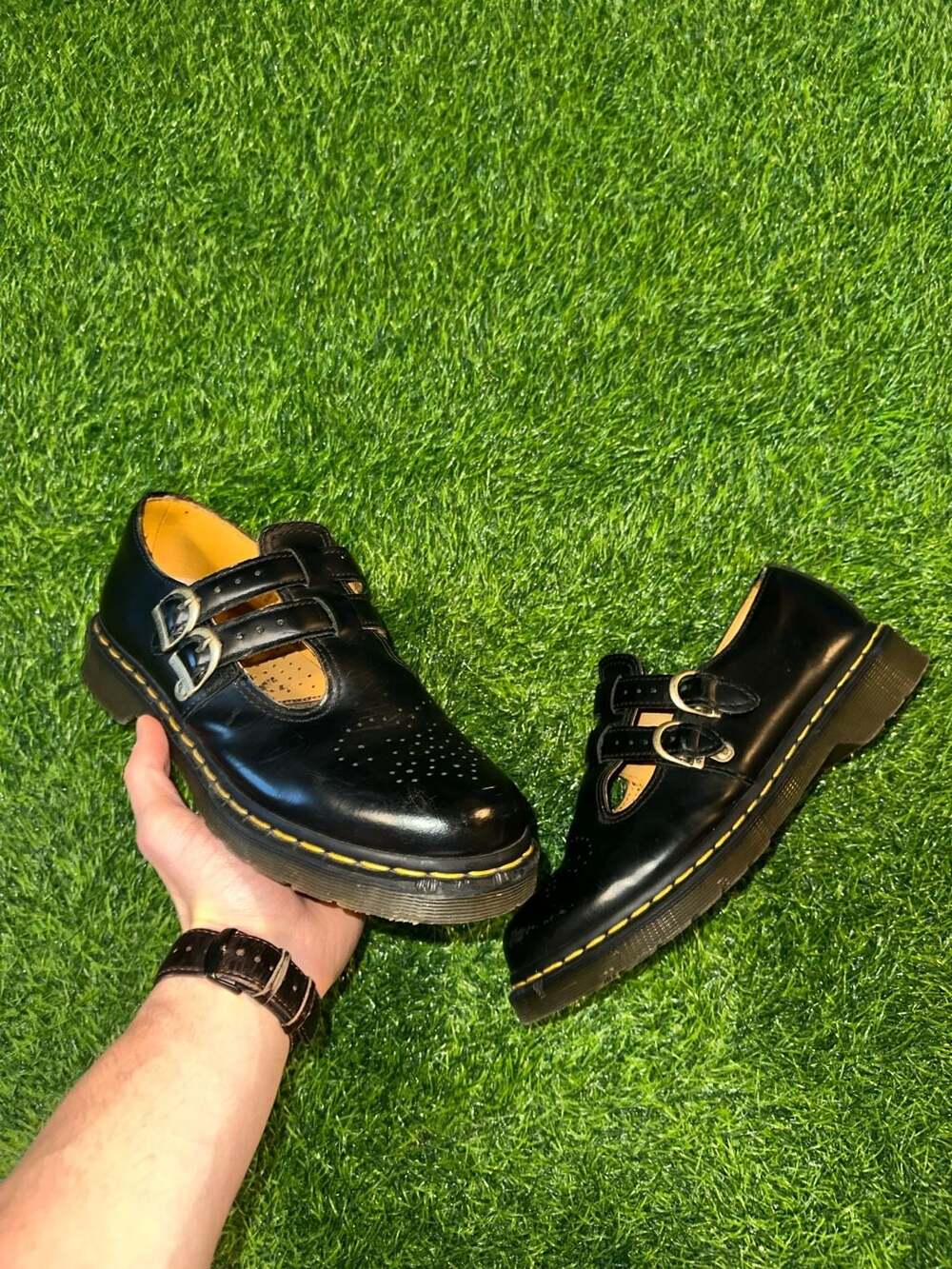 Dr. Martens Double Buckle Mary Jane Shoes Black Leather size US 10